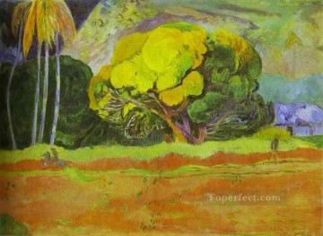  primitivism art painting - Fatata te moua At the Foot of a Mountain Post Impressionism Primitivism Paul Gauguin scenery
